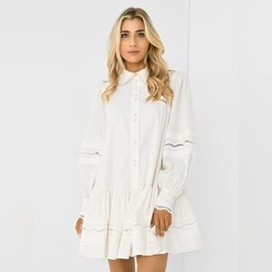 Aje reva wave trim mini dress size AU 4 US 0 white cotton scallop eyelet